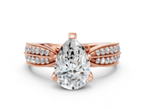 Rose gold Pear Solitaire Diamond Ring with Milgrain Pavé Band and Four-Prong Setting_151