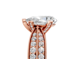 Rose gold Pear Solitaire Diamond Ring with Milgrain Pavé Band and Four-Prong Setting_156