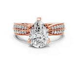 Rose gold Pear Solitaire Diamond Ring with Milgrain Pavé Band and Four-Prong Setting_169