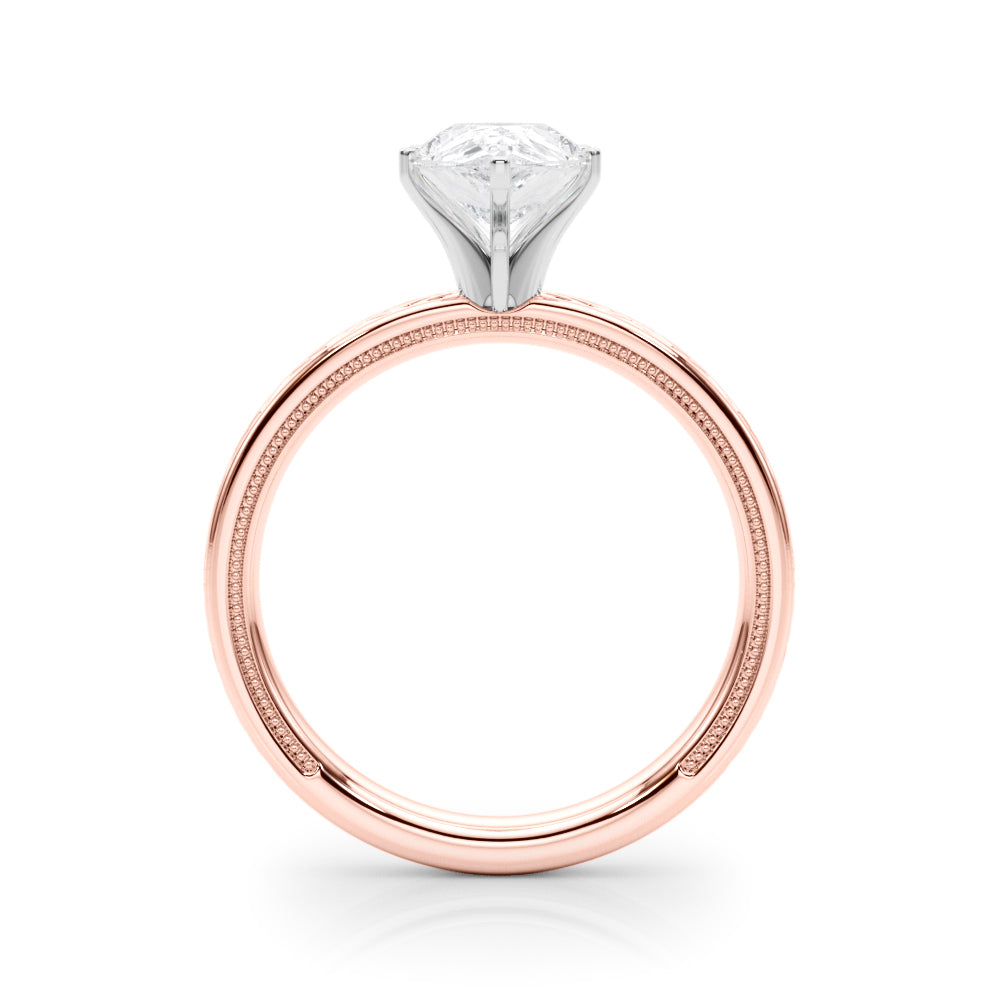 Rose gold Pear Solitaire Diamond Ring with Milgrain and Black Enamel X Pattern Band 2