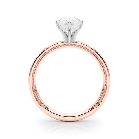 Rose gold Pear Solitaire Diamond Ring with Milgrain and Black Enamel X Pattern Band 2