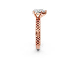 Rose gold Pear Solitaire Diamond Ring with Milgrain and Black Enamel X Pattern Band_171