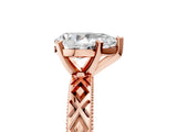 Rose gold Pear Solitaire Diamond Ring with Milgrain and Black Enamel X Pattern Band_174