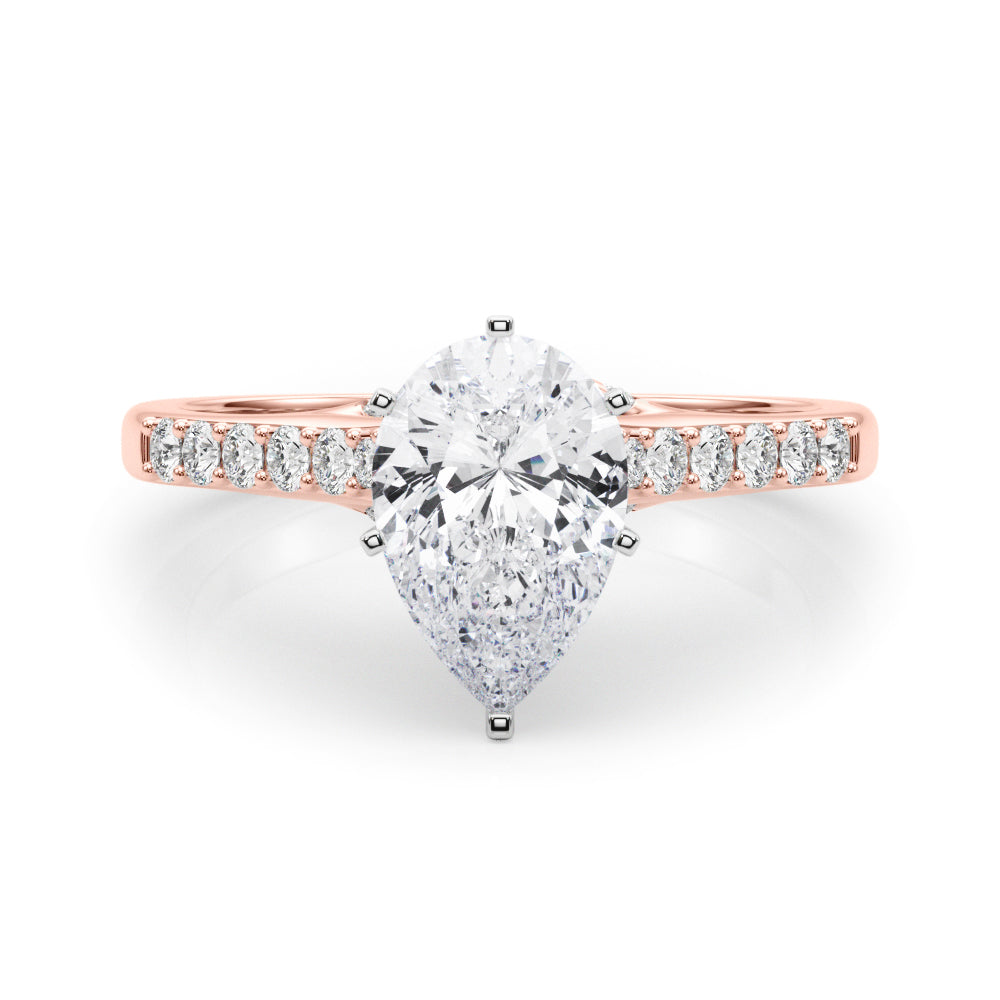 Rose gold Pear Solitaire Diamond Ring with Pavé Band and Four-Prong Setting 1