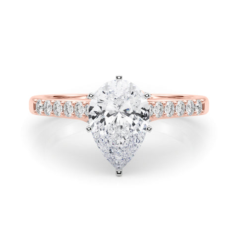 Rose gold Pear Solitaire Diamond Ring with Pavé Band and Four-Prong Setting 1