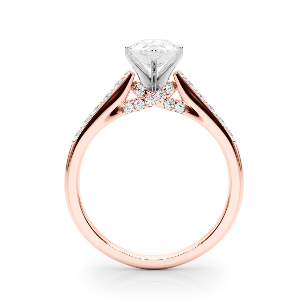 Rose gold Pear Solitaire Diamond Ring with Pavé Band and Four-Prong Setting 2