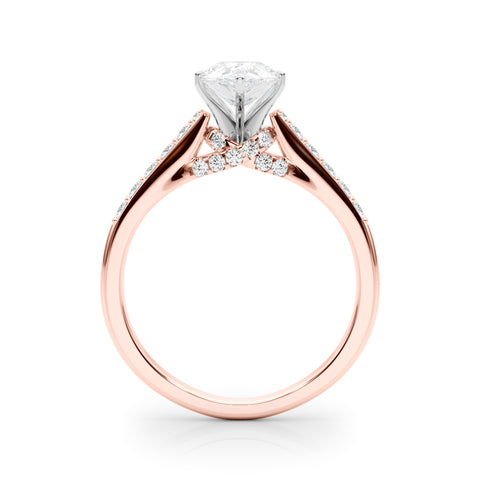 Rose gold Pear Solitaire Diamond Ring with Pavé Band and Four-Prong Setting 2