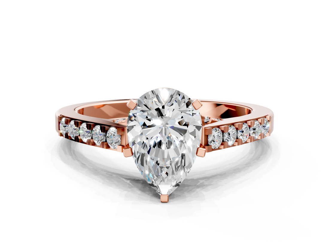 Rose gold Pear Solitaire Diamond Ring with Pavé Band and Four-Prong Setting_147