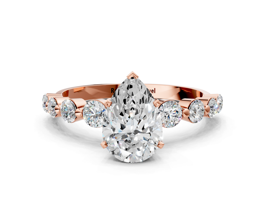 Rose gold Pear Solitaire Diamond Ring with Pave Band and Four-Prong Setting_285