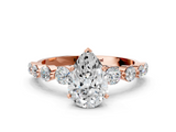 Rose gold Pear Solitaire Diamond Ring with Pave Band and Four-Prong Setting_285