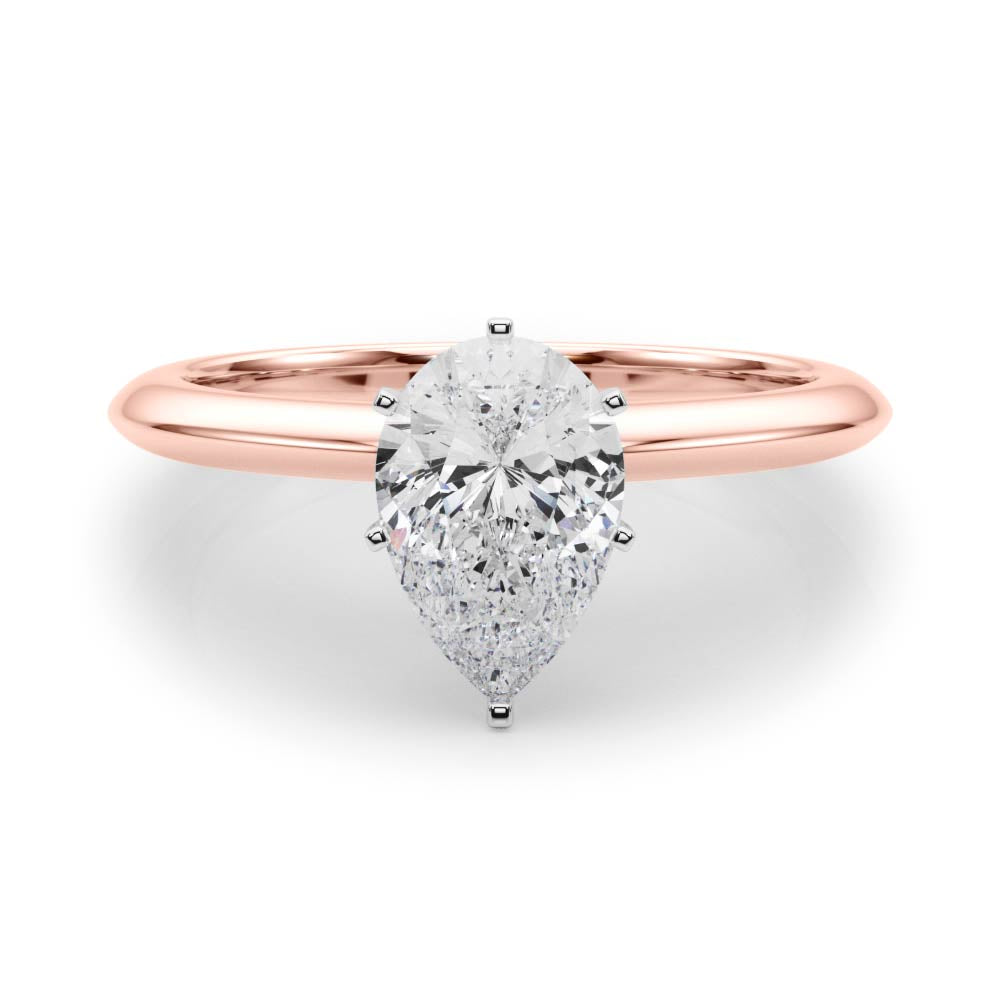 Rose gold Pear Solitaire Diamond Ring with Six-Prong Setting on a Classic Band 1