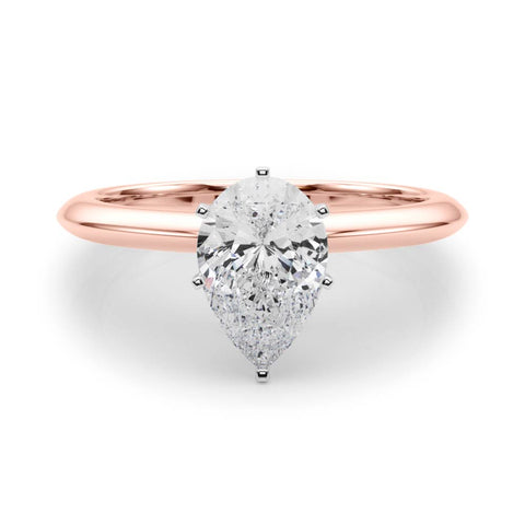 Rose gold Pear Solitaire Diamond Ring with Six-Prong Setting on a Classic Band 1