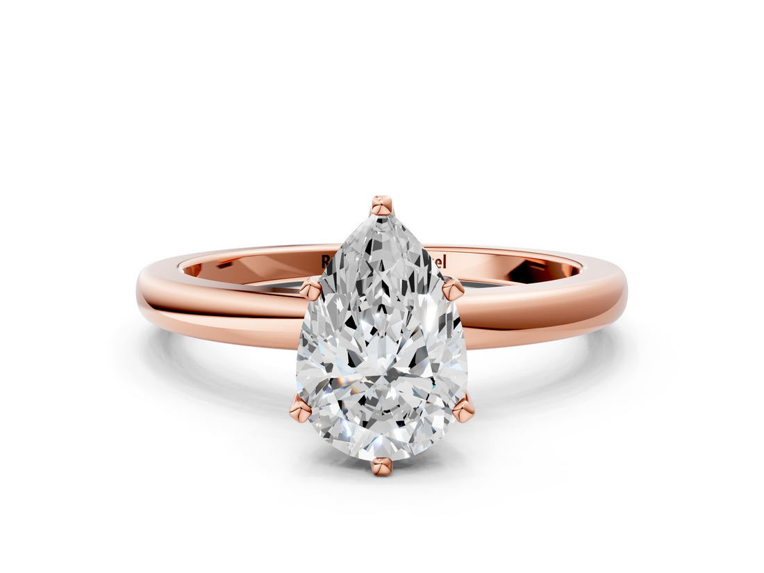 Rose gold Pear Solitaire Diamond Ring with Six-Prong Setting on a Classic Band_3