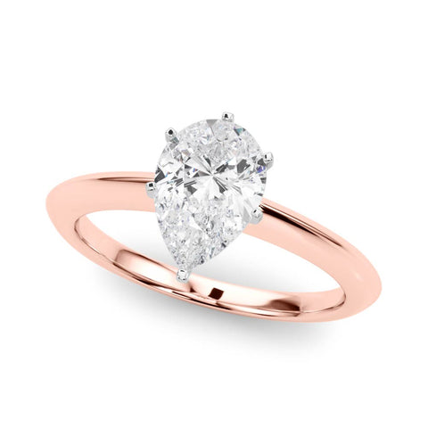 Rose gold Pear Solitaire Diamond Ring with Six-Prong Setting on a Classic Band