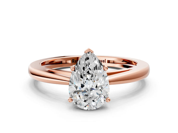 Rose gold Pear Solitaire Diamond Ring with Split Shank and Four-Prong Setting