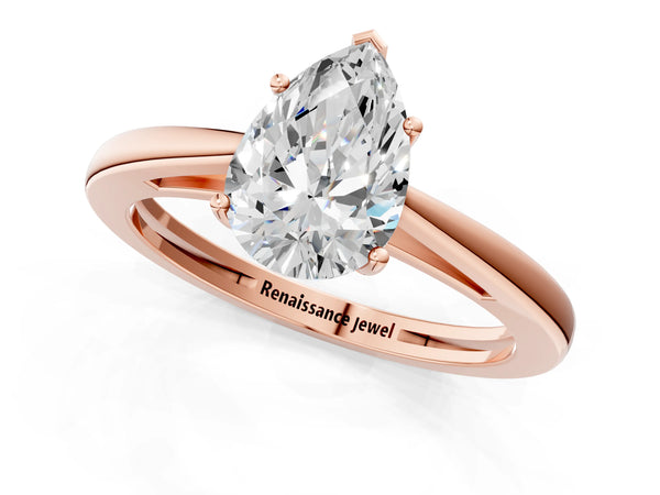 Rose gold Pear Solitaire Diamond Ring with Split Shank and Four-Prong Setting