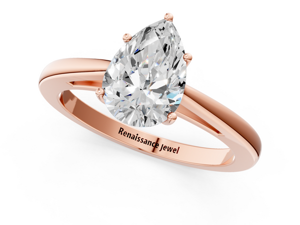 Rose gold Pear Solitaire Diamond Ring with Split Shank and Four-Prong Setting