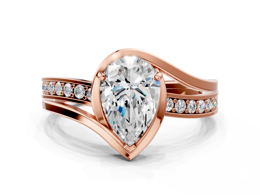 Rose gold Pear Solitaire Diamond Ring with Split Shank and Prong Setting_65