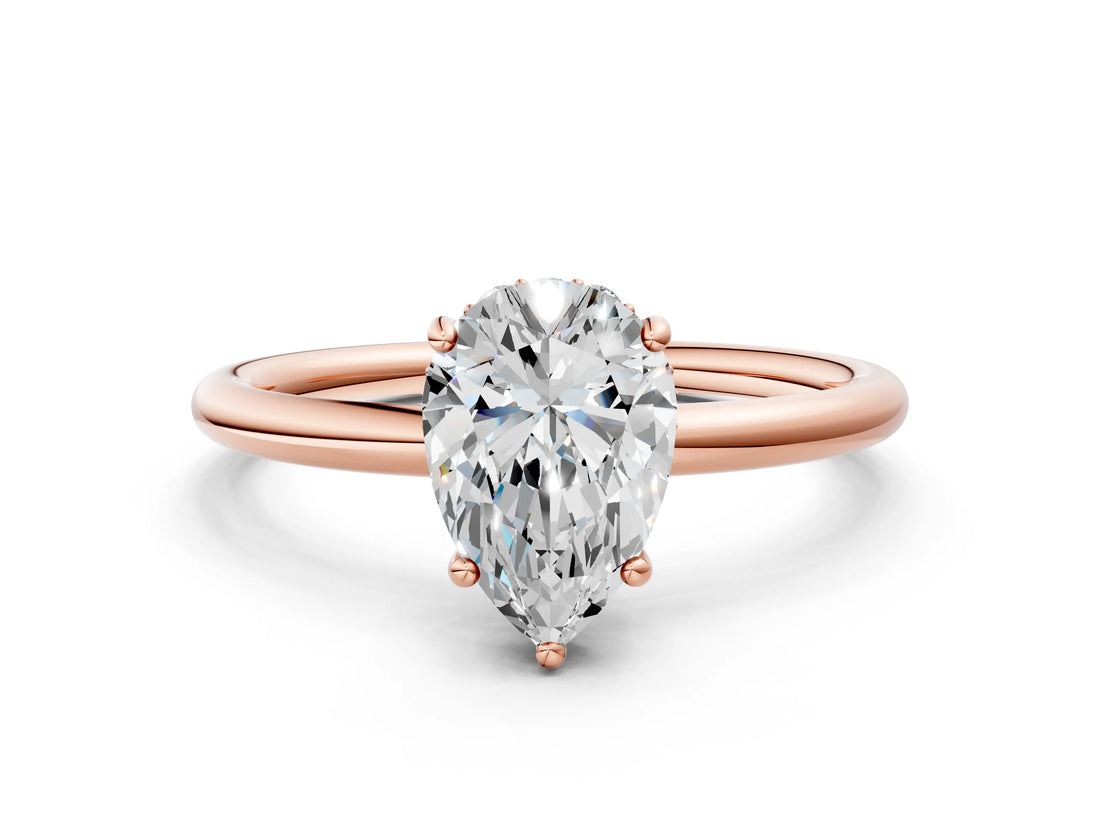 Rose gold Pear Solitaire Diamond Ring with a Classic Band and Four-Prong Setting