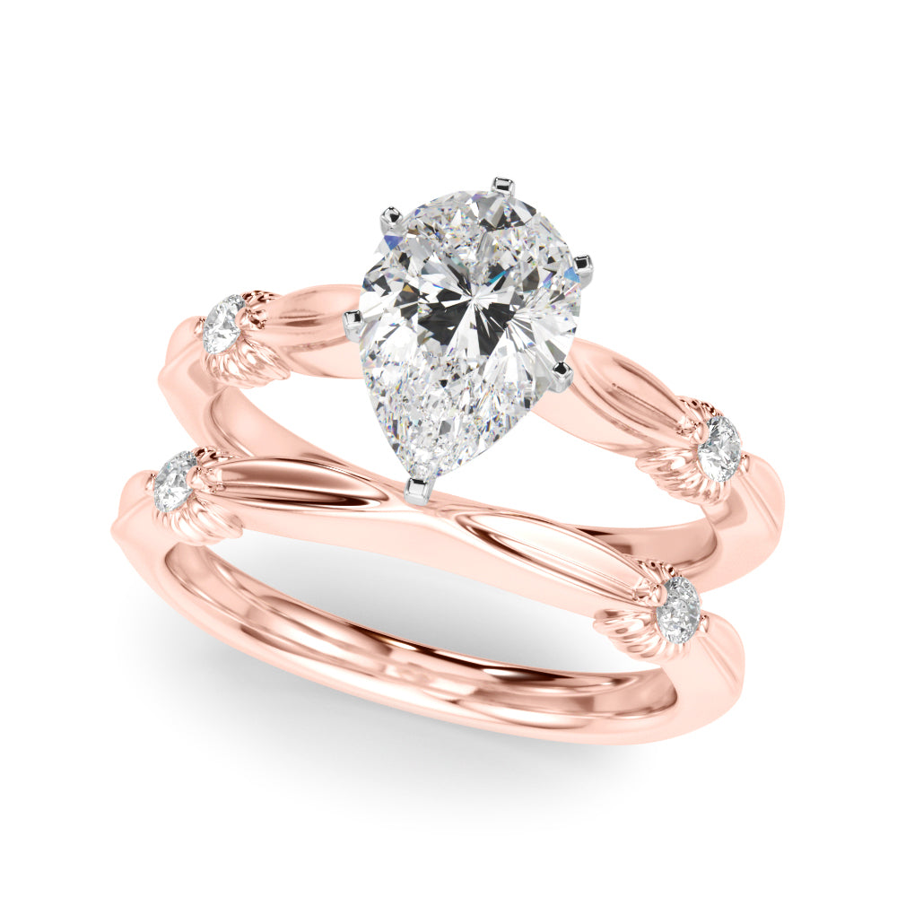 Rose gold Pear Solitaire Diamond Twisted Band with Four-Prong Setting 1