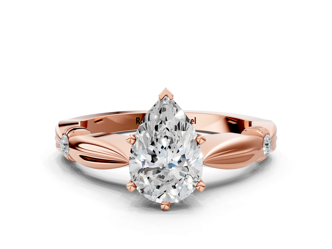 Rose gold Pear Solitaire Diamond Twisted Band with Four-Prong Setting_83