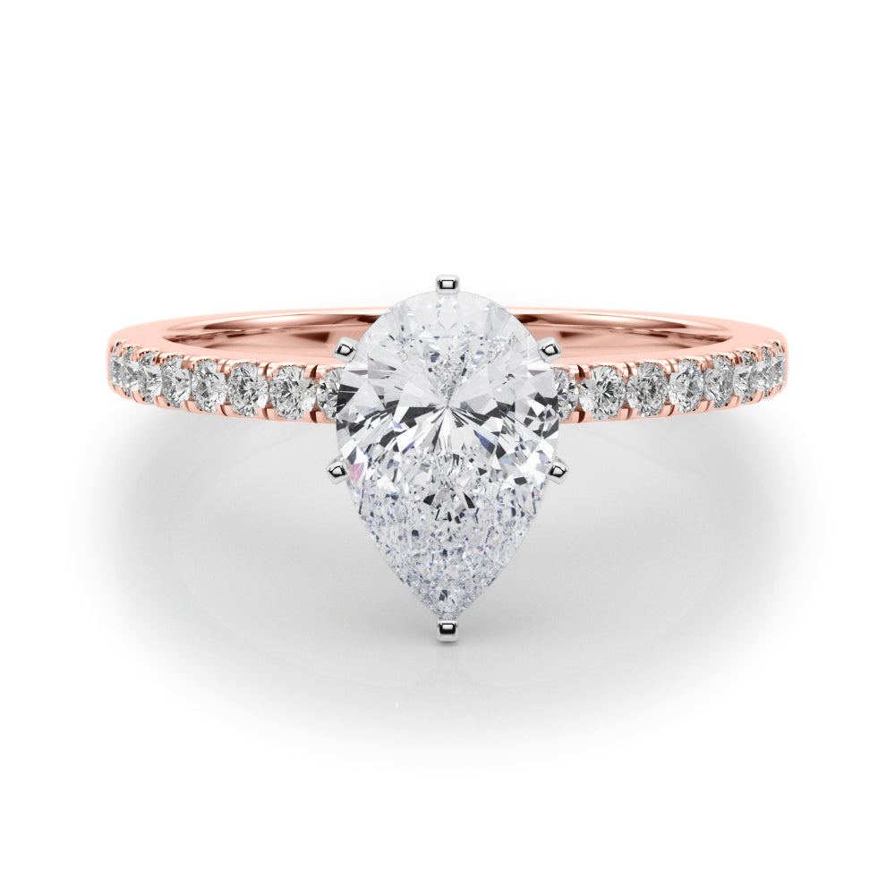 Rose gold Pear Solitaire Diamond with Pavé Band and Four-Prong Setting 1