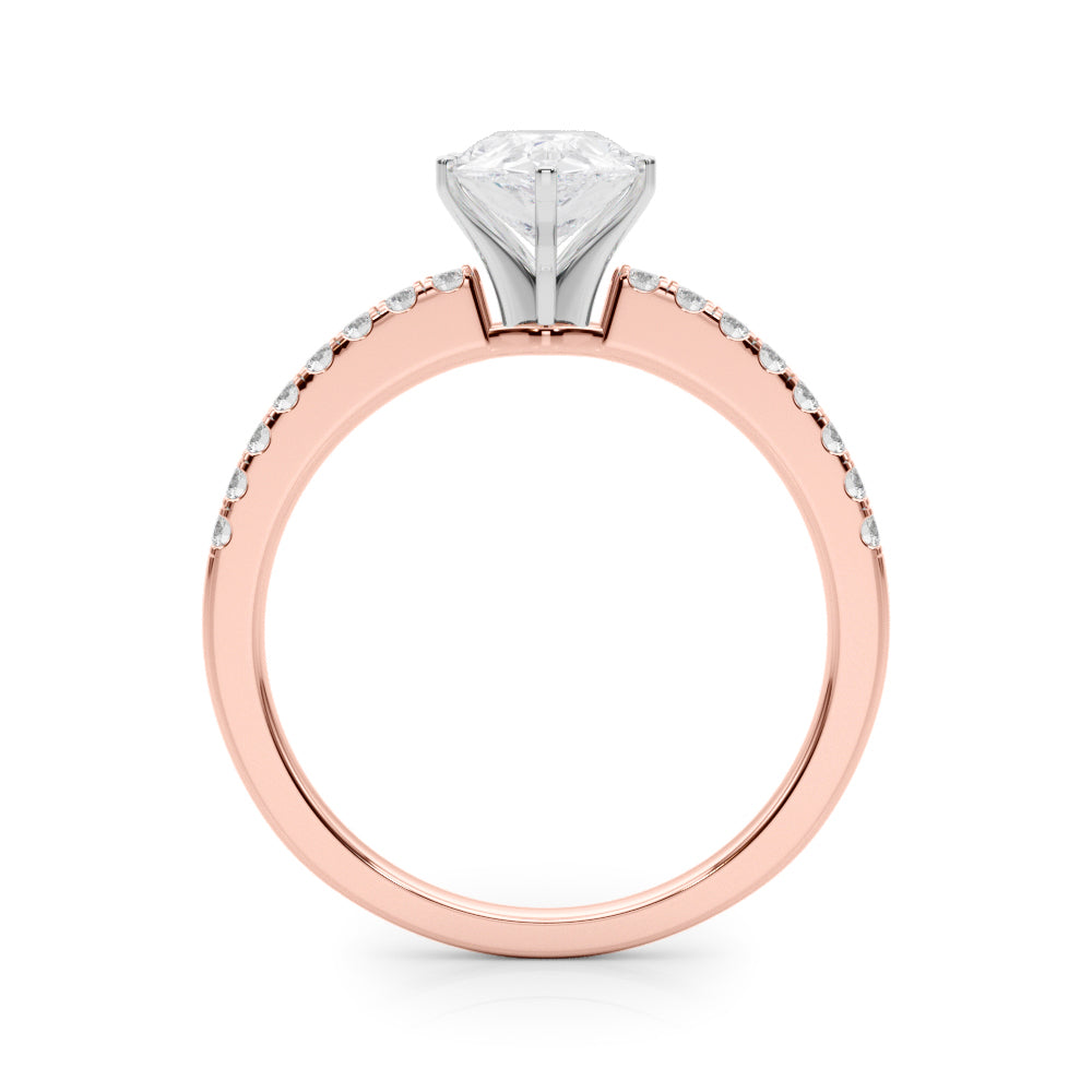 Rose gold Pear Solitaire Diamond with Pavé Band and Four-Prong Setting 2