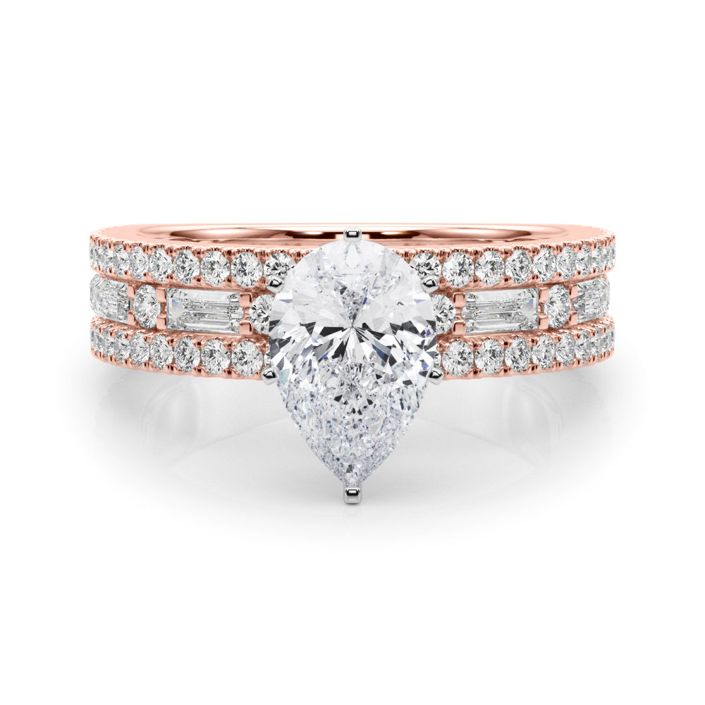 Rose gold Pear Solitaire Diamond with Pave and Channel Set Band 1