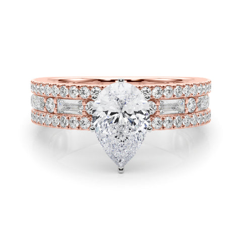 Rose gold Pear Solitaire Diamond with Pave and Channel Set Band 1
