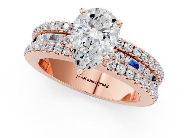 Rose gold Pear Cut Diamond Solitaire Ring with Pavé and Channel Set Band