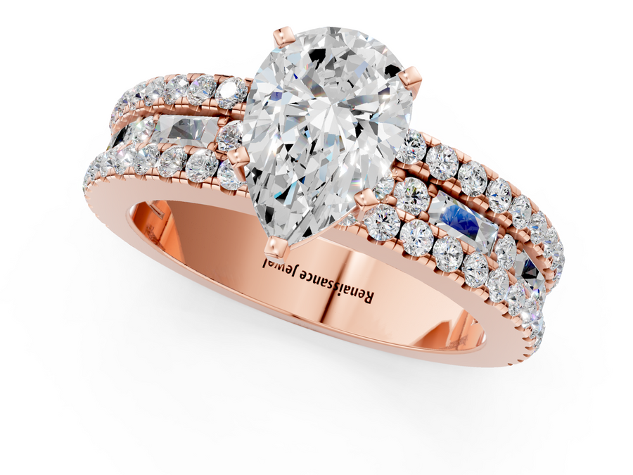 Rose gold Pear Cut Diamond Solitaire Ring with Pavé and Channel Set Band