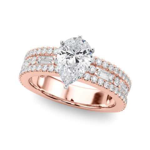Rose gold Pear Solitaire Diamond with Pave and Channel Set Band