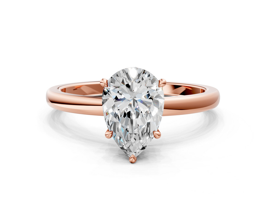 Rose gold Pear Solitaire Engagement Ring with Cathedral Band and Four-Prong Setting