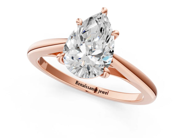 Rose gold Pear Solitaire Engagement Ring with Four-Prong Setting and Classic Band