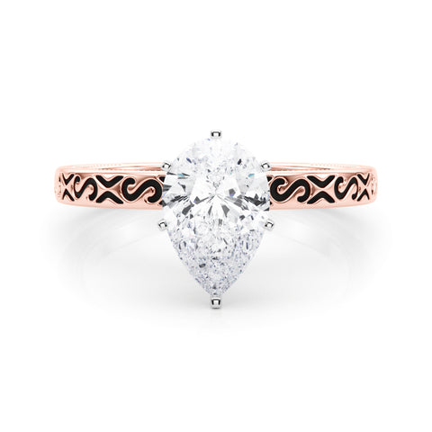 Rose gold Pear Solitaire Engagement Ring with Scrollwork Band and Four-Prong Setting 1