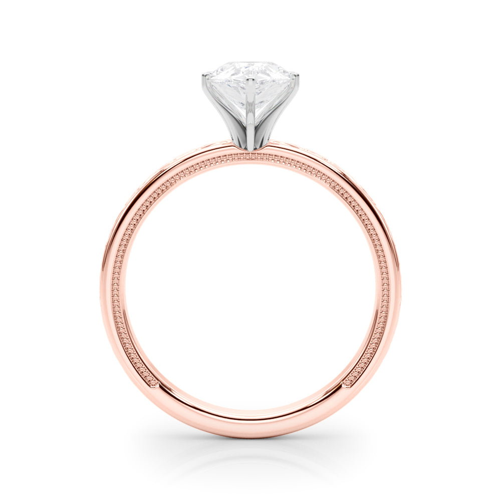 Rose gold Pear Solitaire Engagement Ring with Scrollwork Band and Four-Prong Setting 2