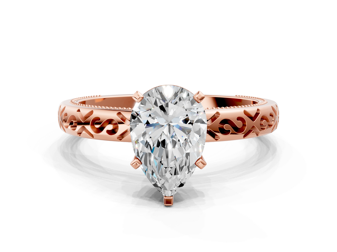 Rose gold Pear Solitaire Engagement Ring with Scrollwork Band and Four-Prong Setting_153