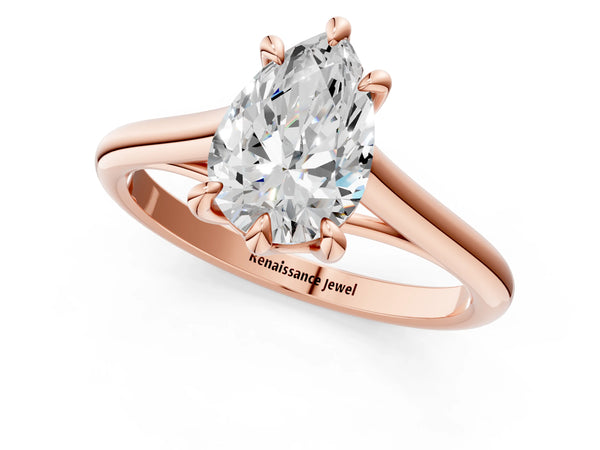 Rose gold Pear Solitaire Engagement Ring with Six-Prong Setting and Classic Band