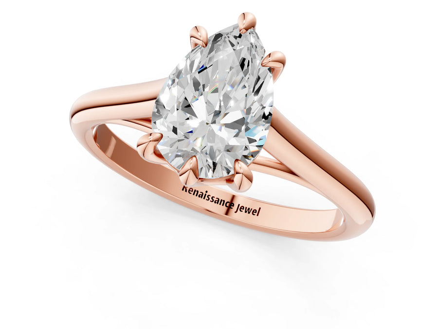 Rose gold Pear Solitaire Engagement Ring with Six-Prong Setting and Classic Band