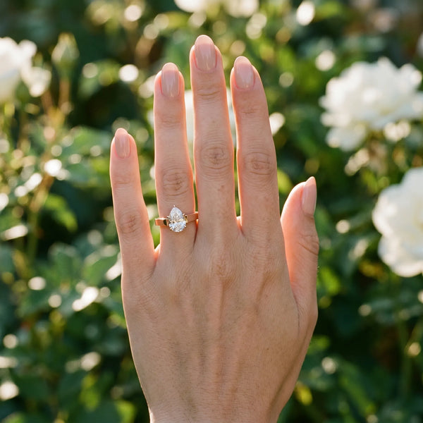Rose gold Pear Solitaire Engagement Ring with Six-Prong Setting and Tapered Band