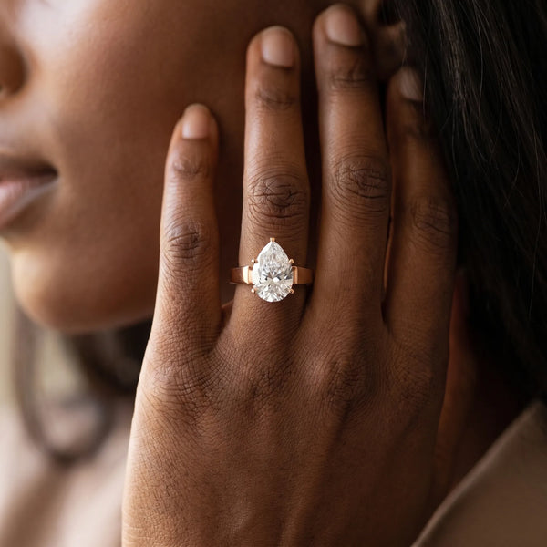 Rose gold Pear Solitaire Engagement Ring with Six-Prong Setting and Tapered Band
