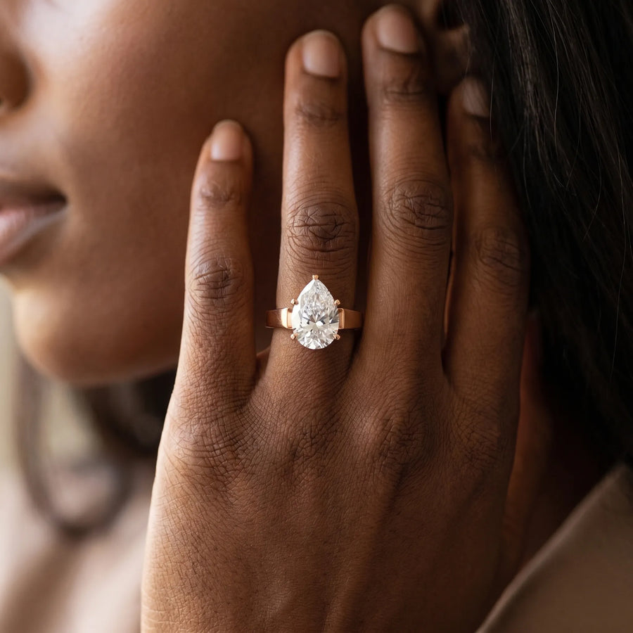 Rose gold Pear Solitaire Engagement Ring with Six-Prong Setting and Tapered Band