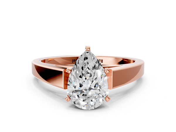 Rose gold Pear Solitaire Engagement Ring with Six-Prong Setting and Tapered Band