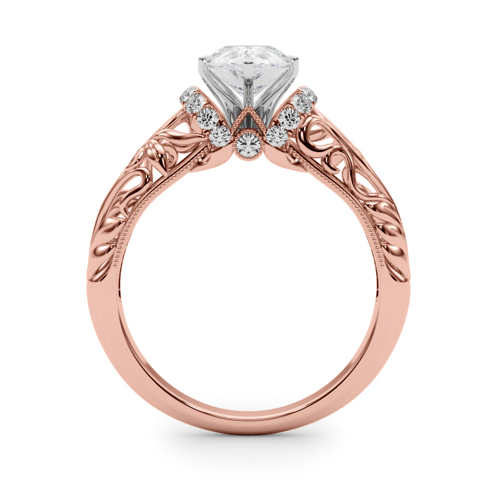 Rose gold Pear Solitaire Filigree Engagement Ring with Halo and Prong Setting 2