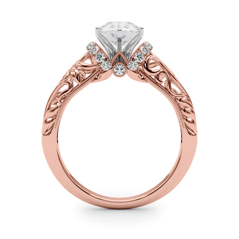 Rose gold Pear Solitaire Filigree Engagement Ring with Halo and Prong Setting 2