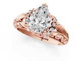 Rose gold Pear Solitaire Filigree Engagement Ring with Halo and Prong Setting_63