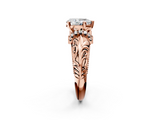 Rose gold Pear Solitaire Filigree Engagement Ring with Halo and Prong Setting_64