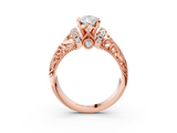 Rose gold Pear Solitaire Filigree Engagement Ring with Halo and Prong Setting_65