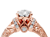 Rose gold Pear Solitaire Filigree Engagement Ring with Halo and Prong Setting_66