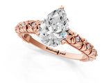 Rose gold Pear Solitaire Floral Milgrain Engagement Ring_33